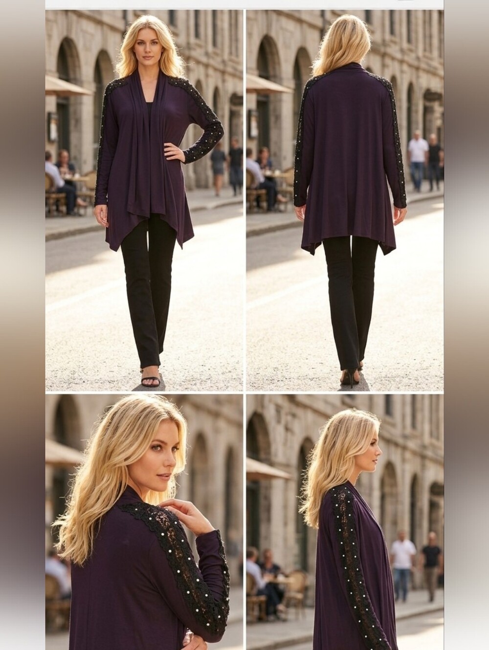 Cardigan With Pearls And Lace Down The Arms. NWOT